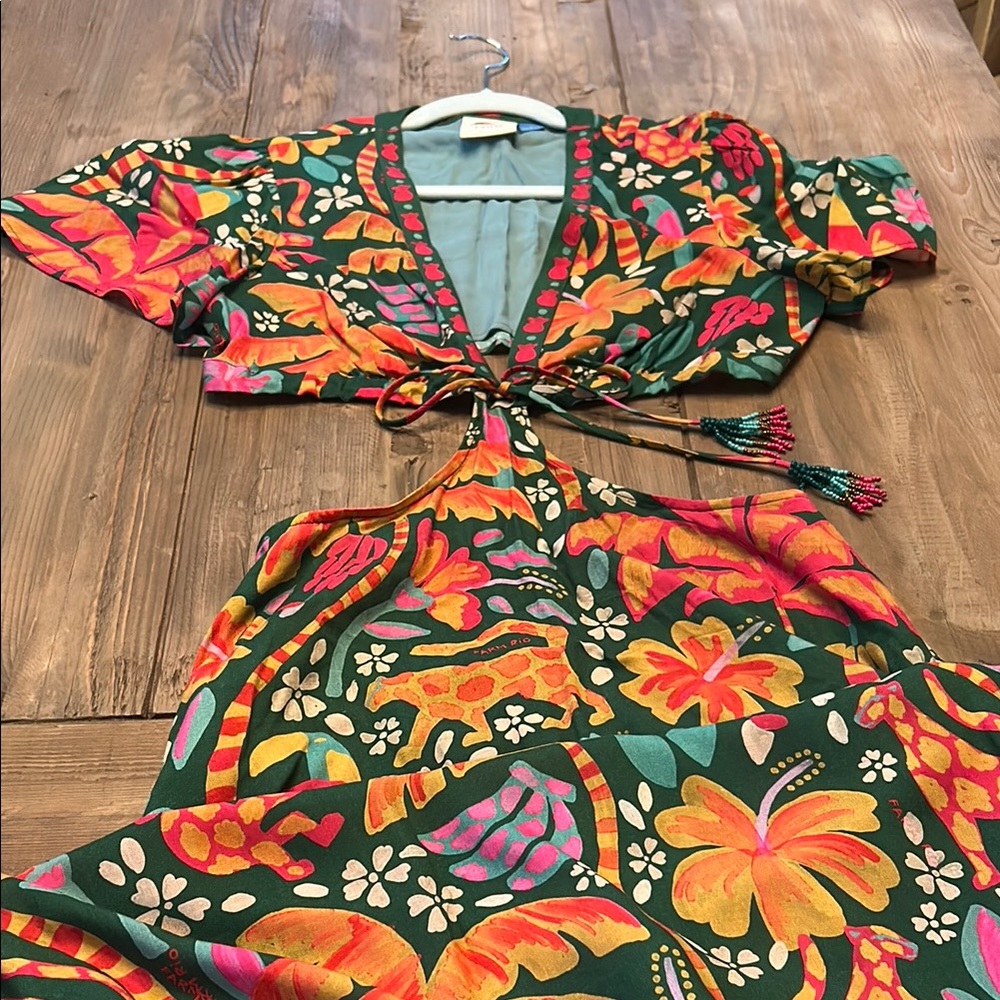 Farm Rio for Anthropologie Colorful cut Out Floral Dress